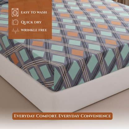 BigMoon Aqua Grid Luxe – 100% Cotton Fitted Sheet (72x78x14")