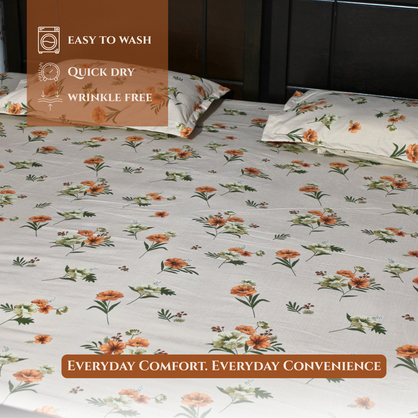 BigMoon Peach Blossom – Cotton Floral Elastic Fitted Sheet (72x78x14")