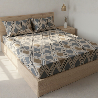 BigMoon Classic Beige Diamond – 100% Cotton Elastic Fitted Sheet (72x78x14")