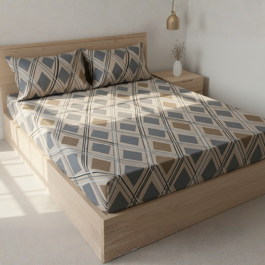 BigMoon Classic Beige Diamond – 100% Cotton Elastic Fitted Sheet (72x78x14")