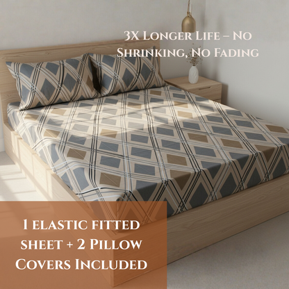 BigMoon Classic Beige Diamond – 100% Cotton Elastic Fitted Sheet (72x78x14")