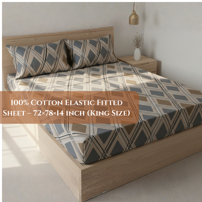 BigMoon Classic Beige Diamond – 100% Cotton Elastic Fitted Sheet (72x78x14")