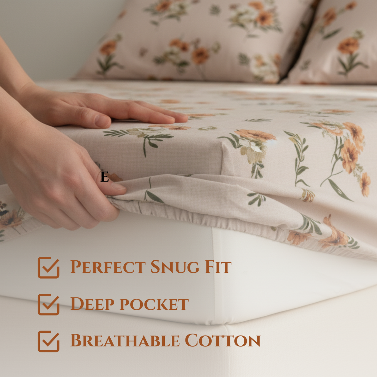 BigMoon Peach Blossom – Cotton Floral Elastic Fitted Sheet (72x78x14")