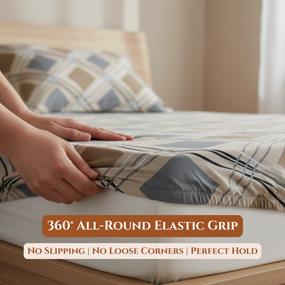 BigMoon Classic Beige Diamond – 100% Cotton Elastic Fitted Sheet (72x78x14")