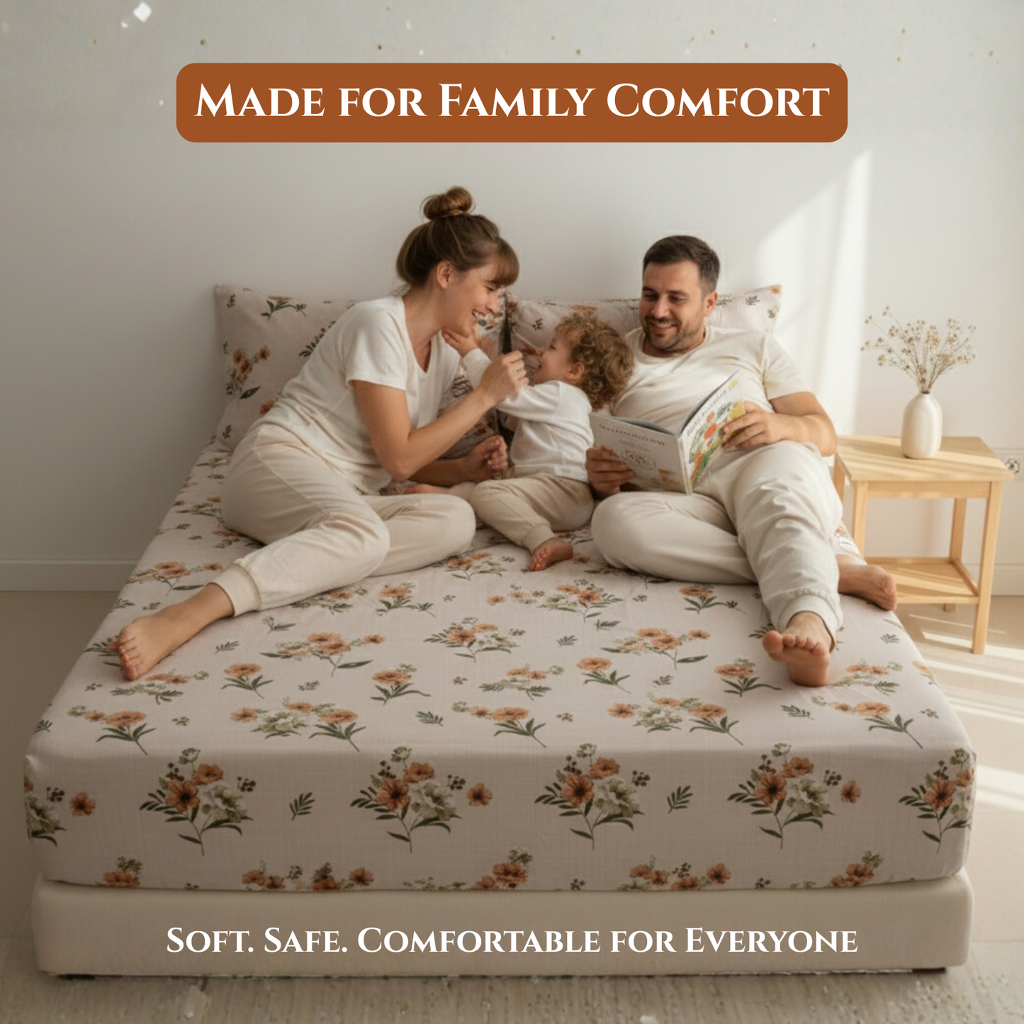 BigMoon Peach Blossom – Cotton Floral Elastic Fitted Sheet (72x78x14")