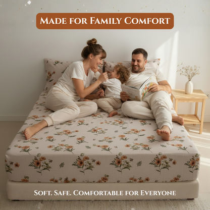 BigMoon Peach Blossom – Cotton Floral Elastic Fitted Sheet (72x78x14")