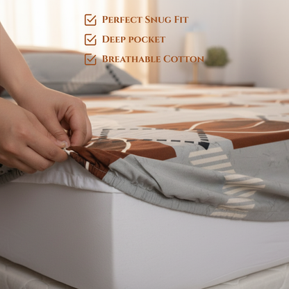 BigMoon Autumn Geo – Cotton Elastic Fitted Sheet (72x78x14")