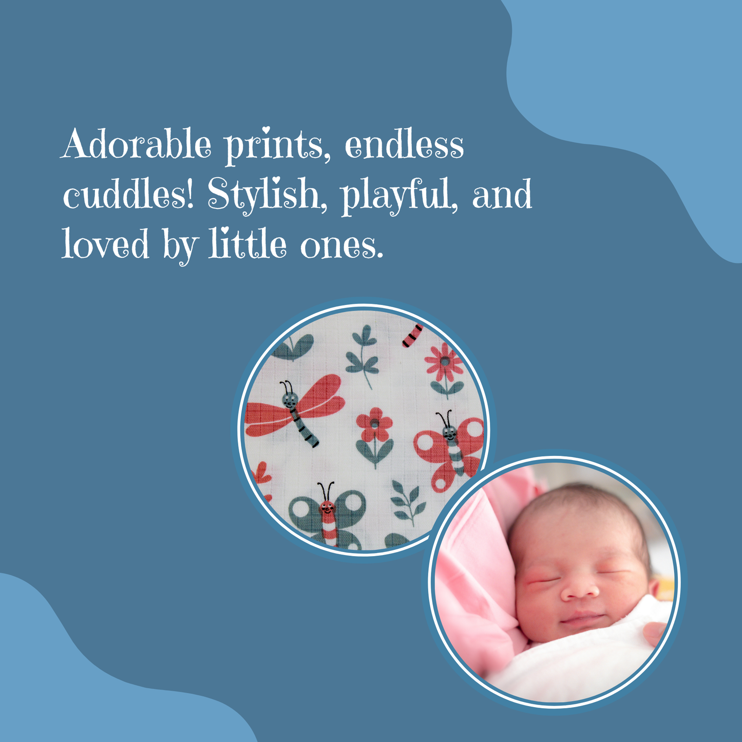 Muslin Organic Butterfly printed Hooded Blankets [4 Layer], Pack of 1, 75 x 75 cm