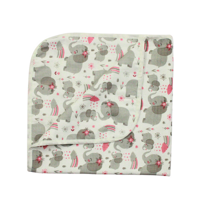 Muslin Organic Elephant printed Hooded Blankets [4 Layer], Pack of 1, 75 x 75 cm