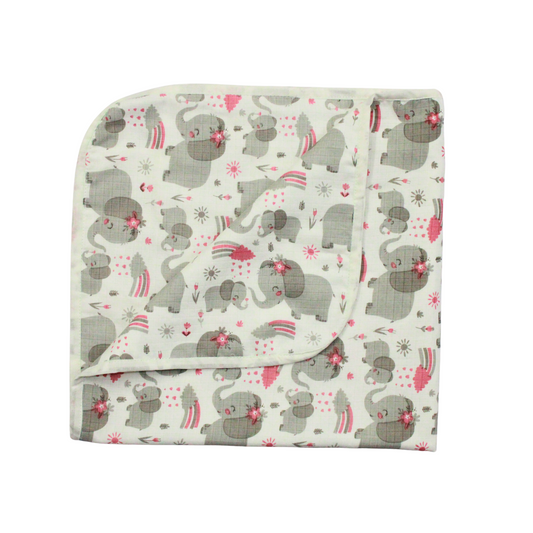 Muslin Organic Elephant printed Hooded Blankets [4 Layer], Pack of 1, 75 x 75 cm