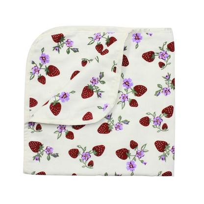 Muslin Organic Strawberry printed Hooded Blankets [4 Layer], Pack of 1, 75 x 75 cm