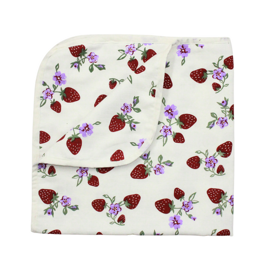 Muslin Organic Strawberry printed Hooded Blankets [4 Layer], Pack of 1, 75 x 75 cm