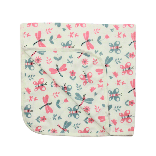Muslin Organic Butterfly printed Hooded Blankets [4 Layer], Pack of 1, 75 x 75 cm