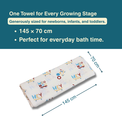 Woo Hoo Printed & Solid Muslin Bath Towel Combo