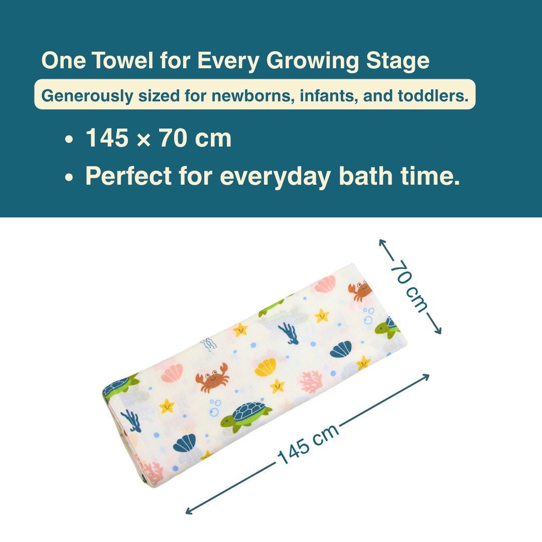 Ocean Friends Baby Muslin Towel Set (145 x 70 cm) + 2 Wipes (10x10 inch)