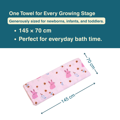 Blush Bunny Baby Printed & Solid Muslin Bath Towel Combo
