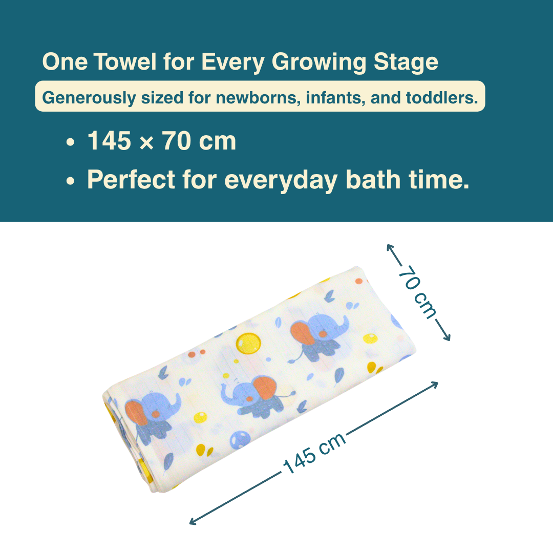 Little Elephant Baby Printed & Solid Muslin Bath Towel Combo