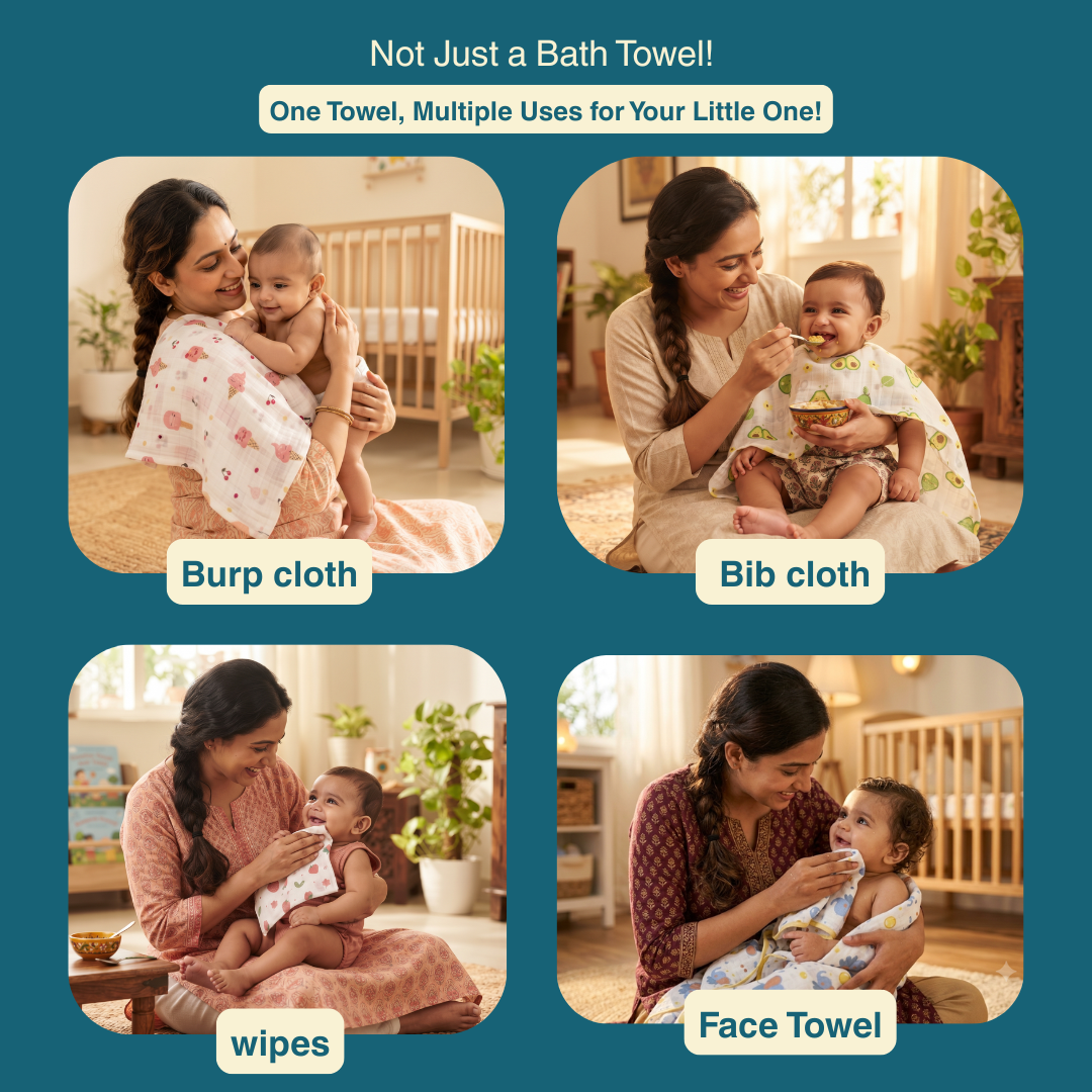 Premium Muslin Baby Bath Towel 145 x 70 cm | Pack of 1 (Rainbow Bunny Print)