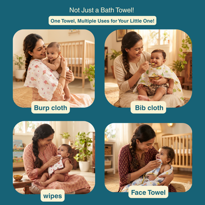 Premium Muslin Baby Bath Towel 145 x 70 cm | Pack of 1 (Rainbow Bunny Print)