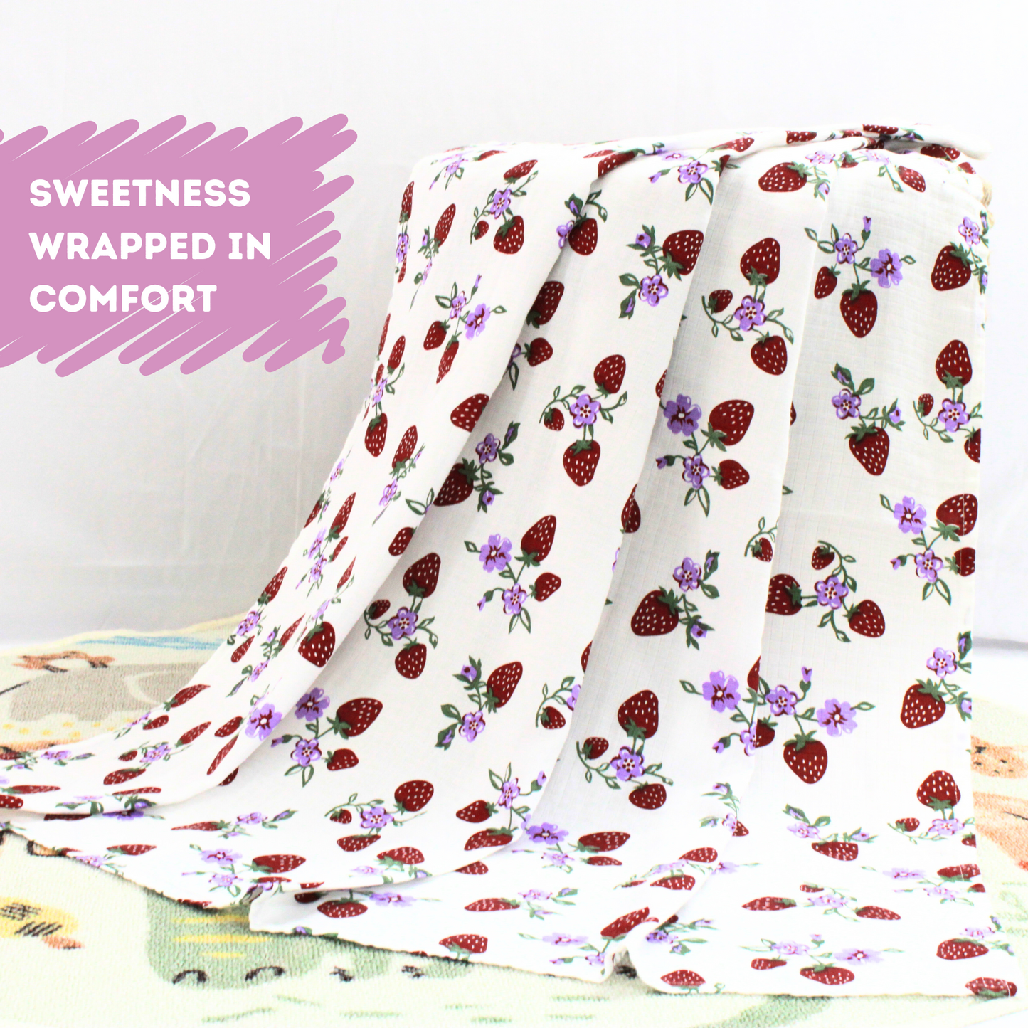 Muslin Baby Towel – 75x140 cm - Shark & Strawberry Print