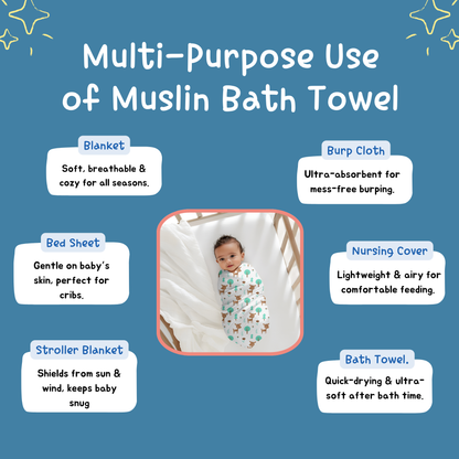 Muslin Baby Towel – 75x140 cm - Deer Elephant Print