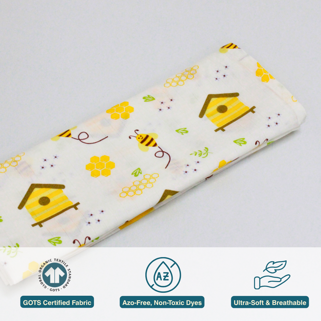 Parachute & Honey Bee 100% Organic Muslin Baby Bath Towel (100 × 70 cm, Pack of 2)