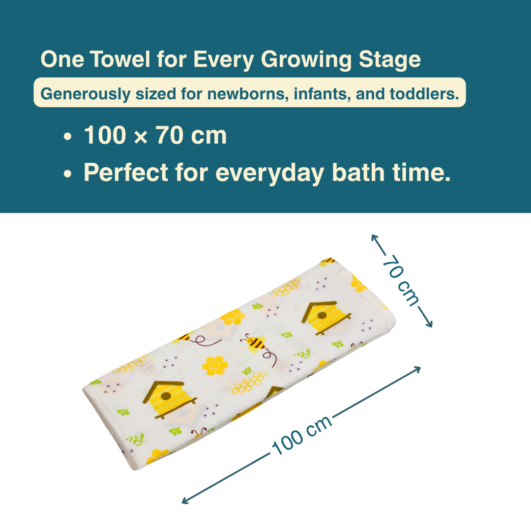 Parachute & Honey Bee 100% Organic Muslin Baby Bath Towel (100 × 70 cm, Pack of 2)