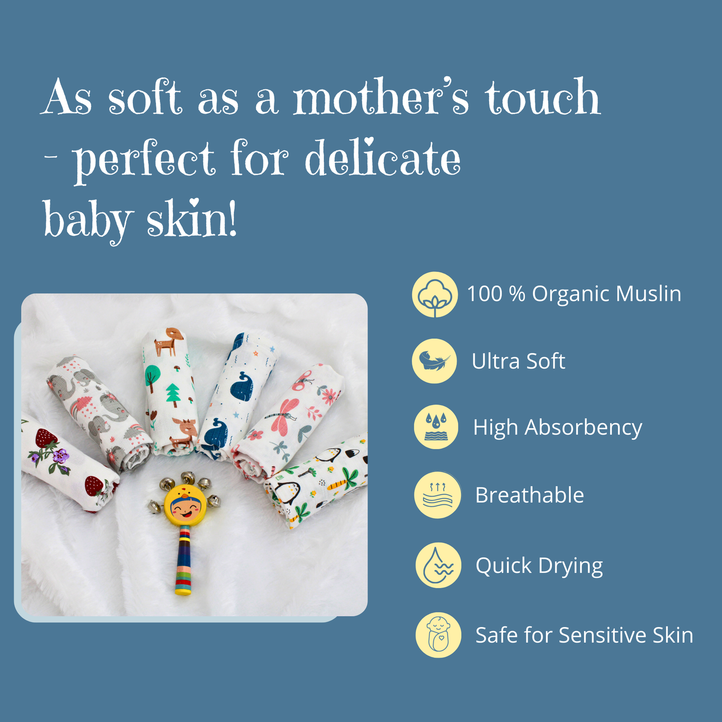 BIGMOON Muslin Cotton Baby Burp cloths – 40x40 CM pack of 6