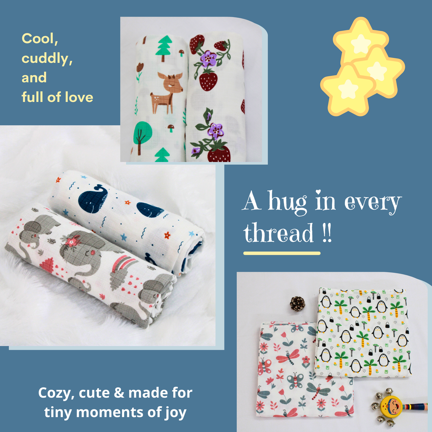 BIGMOON Muslin Cotton Baby Burp cloths – 40x40 CM pack of 6