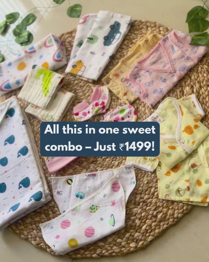 Baby Newborn Essentials Kit – 14 Organic Muslin Baby Products