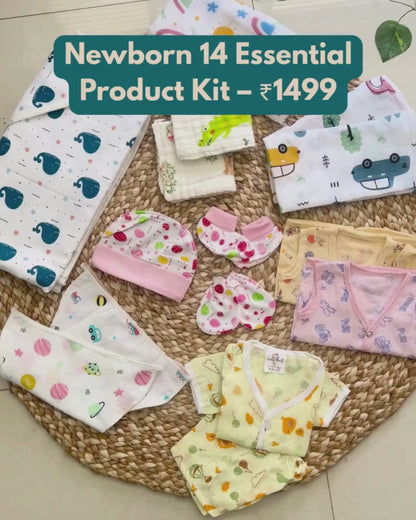 Baby Newborn Essentials Kit – 14 Organic Muslin Baby Products