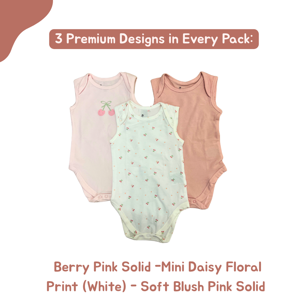 Newborn Premium Cotton Romper – Pack of 3 ( baby Pink combo) for 0–3 Months