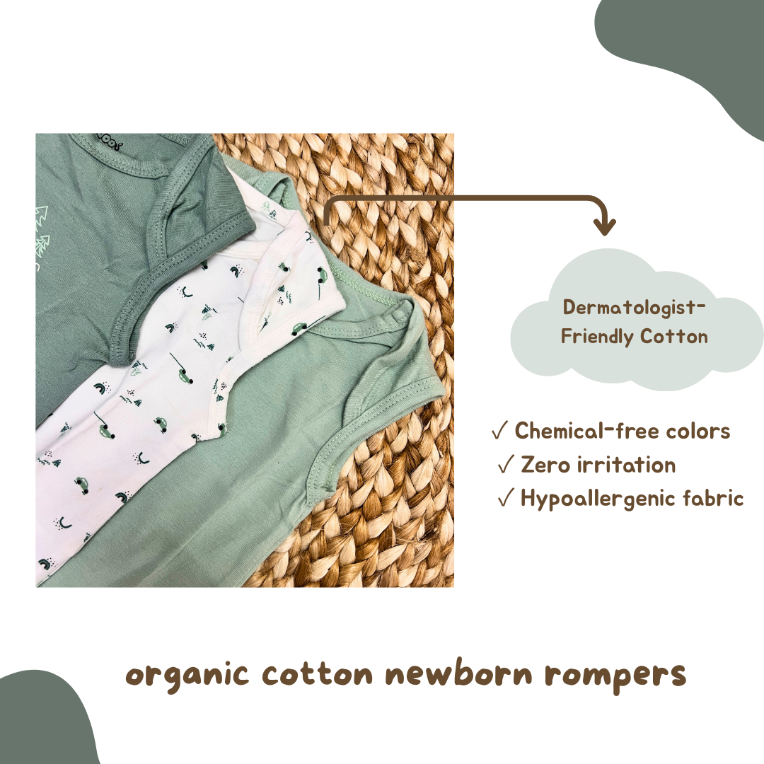 Newborn Premium Cotton Romper – Pack of 3 (sage green combo) for 0–3 Months
