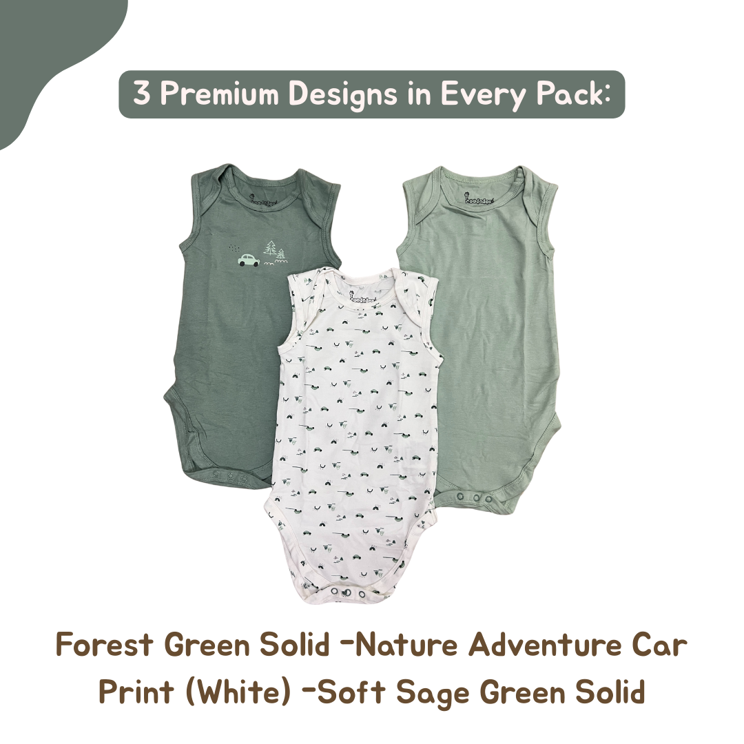 Newborn Premium Cotton Romper – Pack of 3 (sage green combo) for 0–3 Months