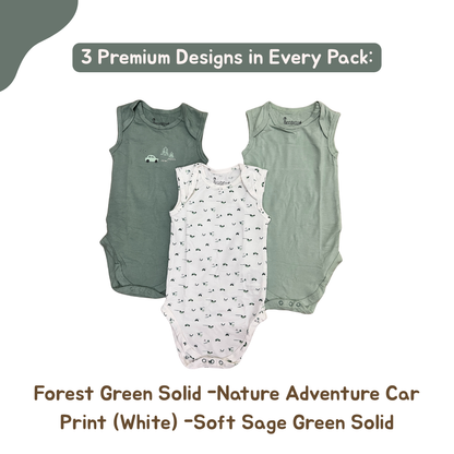 Newborn Premium Cotton Romper – Pack of 3 (sage green combo) for 0–3 Months