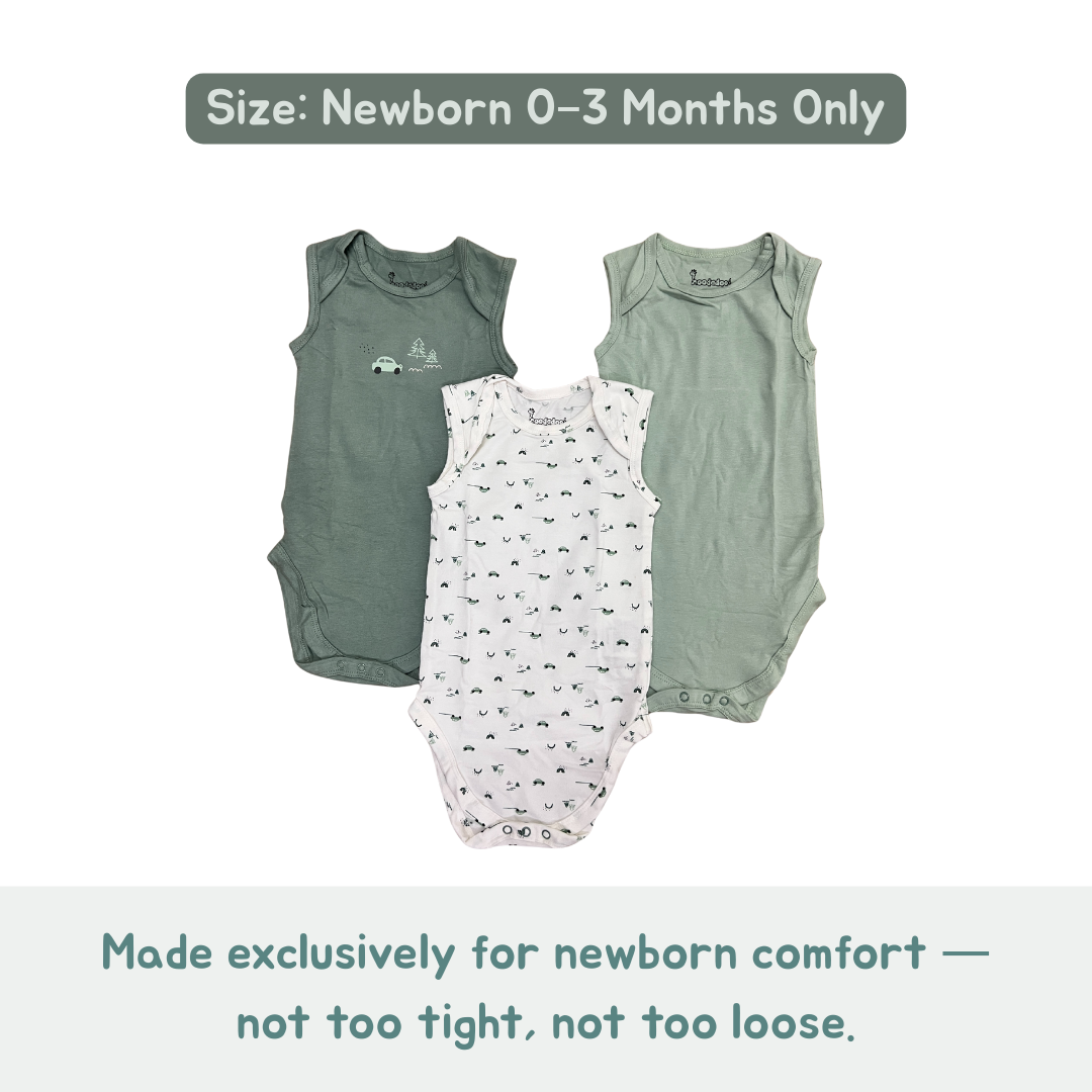 Newborn Premium Cotton Romper – Pack of 3 (sage green combo) for 0–3 Months