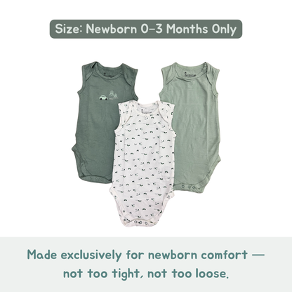 Newborn Premium Cotton Romper – Pack of 3 (sage green combo) for 0–3 Months