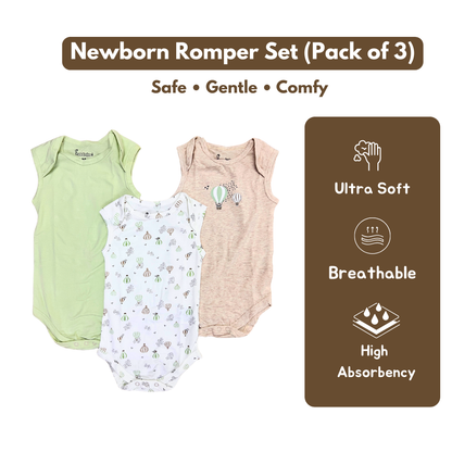 Newborn Premium Cotton Romper – Pack of 3 (Mint green combo) for 0–3 Months