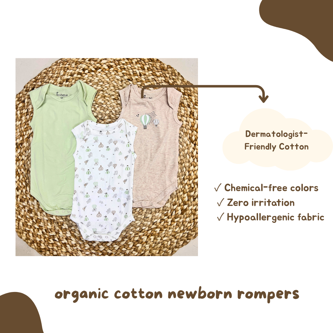 Newborn Premium Cotton Romper – Pack of 3 (Mint green combo) for 0–3 Months