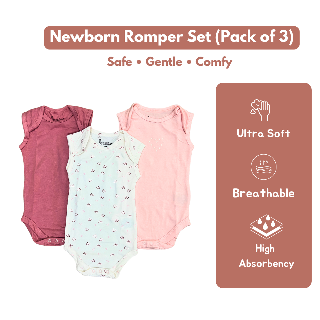 Newborn Premium Cotton Romper – Pack of 3( Pink combo) for 0–3 Months