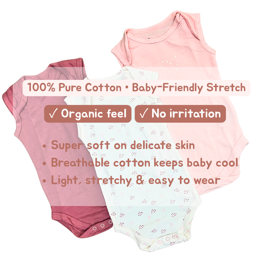 Newborn Premium Cotton Romper – Pack of 3( Pink combo) for 0–3 Months
