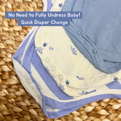 Newborn Premium Cotton Romper – Pack of 3 (Blue combo) for 0–3 Months