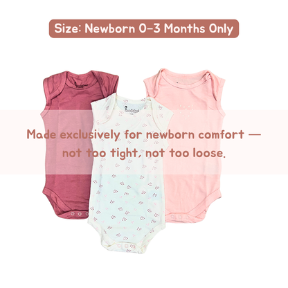 Newborn Premium Cotton Romper – Pack of 3( Pink combo) for 0–3 Months