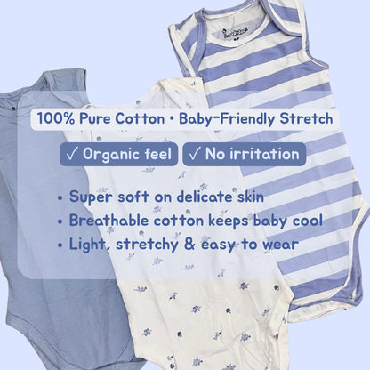 Newborn Premium Cotton Romper – Pack of 3 (Blue combo) for 0–3 Months