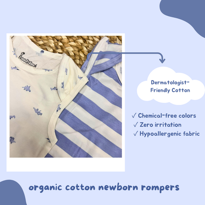 Newborn Premium Cotton Romper – Pack of 3 (Blue combo) for 0–3 Months