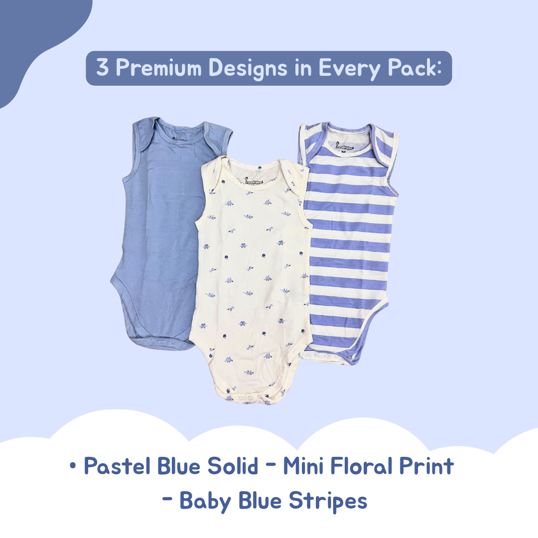 Newborn Premium Cotton Romper – Pack of 3 (Blue combo) for 0–3 Months