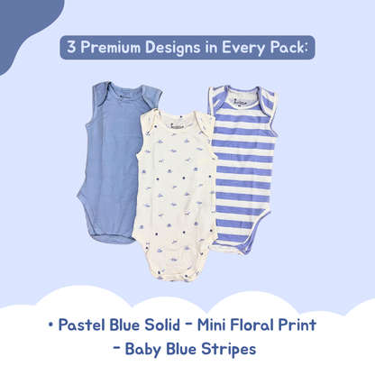 Newborn Premium Cotton Romper – Pack of 3 (Blue combo) for 0–3 Months