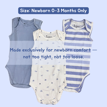 Newborn Premium Cotton Romper – Pack of 3 (Blue combo) for 0–3 Months
