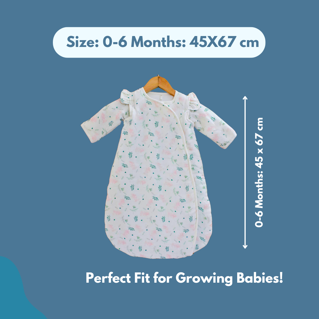 2.5 TOG 100% Cotton Sleep Sack, Floral Baby Wearable Blanket for 0-6 Month, 67x45 cm