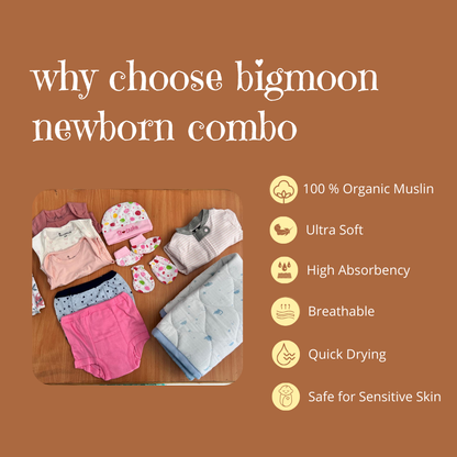 Bigmoon 12-in-1 Newborn Baby Combo | 100% Pure Cotton Essentials | Year End Special Offer